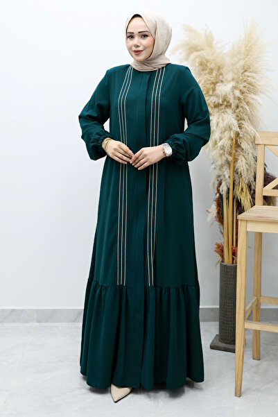 Tesettür Dünyası Front Piece Piped Ruffled Hijab Ferace Tsd260143 Petrol