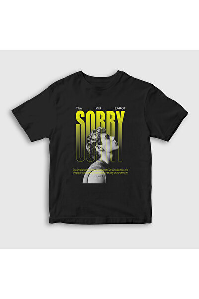 Presmono Unisex Kids Black Sorry the Kid Laroi T-Shirt 609912Tt