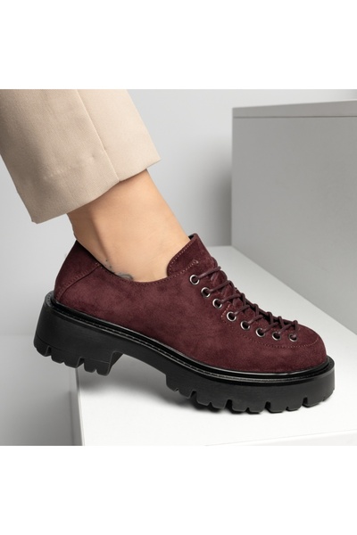Modlet.ro Women's burgundy suede lace-up casual shoes MOD14195