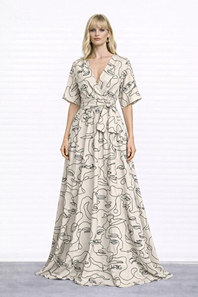 UNTIMELY Double-Breasted Maxi Satin Stylish Dress with Closure & Belt