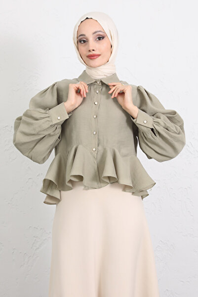Salih Çelebi Flywheel Detailed Balloon Sleeve Shirt Y0095 - Light Khaki