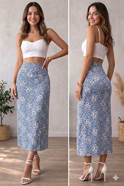 AL&SU BUTİK kadın viskon A kesim uzun boy fermuarlı etek