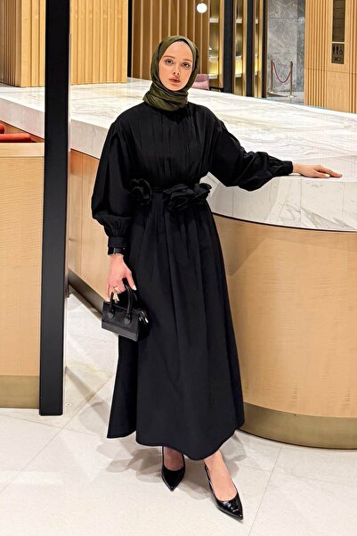 lamelif Pleated Poplin Dress Black