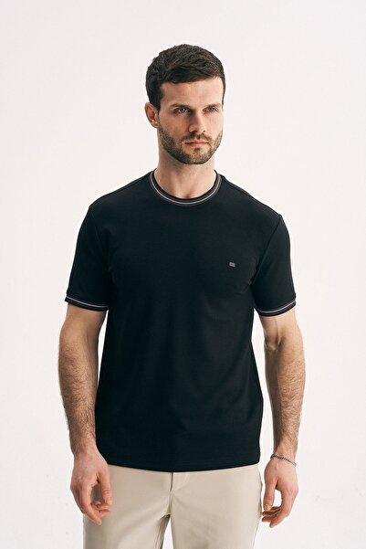 SILVANO Men's Crew Neck T-Shirt - Collar and Sleeve Stripe Detail Slim Fit Pr...