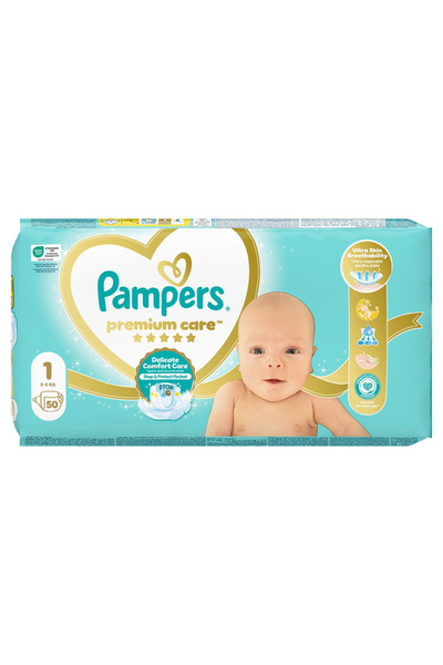 Pampers Scutece Premium Care, 2-5 kg, Mărimea 1, Pachet Value Minus, 50 buc