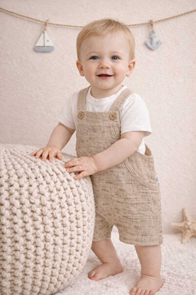 krm kerem bebe 100% Cotton Muslin Fabric Sailing Patterned Salopet & Tshirt 2...