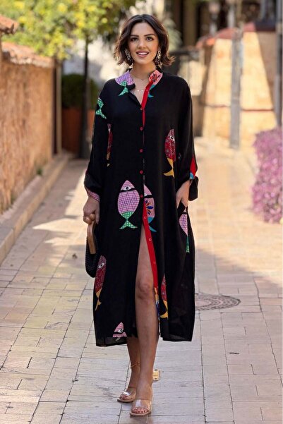 Nevin Kaya Moda Pește negru rochie tip cămașă