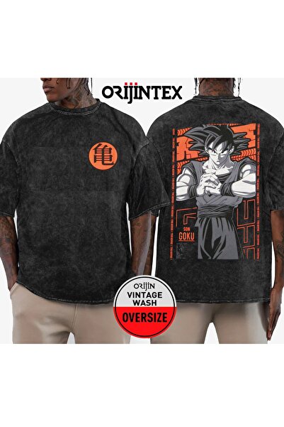 orijintex تيشيرت دراغون بول سون غوكو أمامي وخلفي بتصميم عتيق كبير الحجم قابل ...