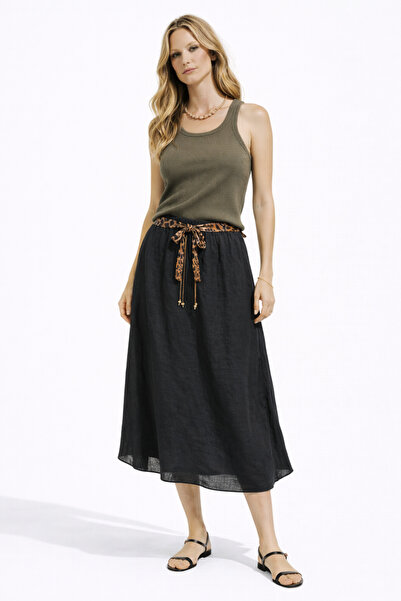 Mixray 4849 Women's Leopard Tie-Detail Skirt Black