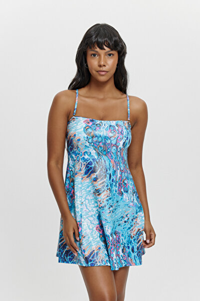 Louren Women's Strapless Shaping / Sculpting Blue Ethnic Patterned Spaghetti ...