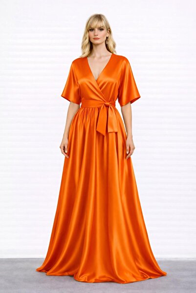 UNTIMELY Double-Breasted Maxi Satin Stylish Dress with Closure & Belt