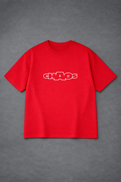 VODEXA Tricou supradimensionat, cu imprimeu CHAOSS, 100% bumbac, croială conf...