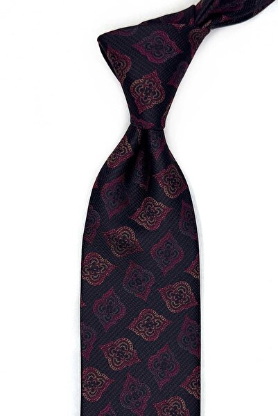 Kravatkolik Black Motif Pattern Classic Tie with Handkerchief Kk13614