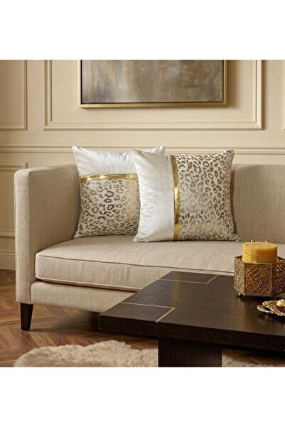 DAHABELLA LUXE HOME 2Lİ Lüks Gold Baskılı ve Şeritli Tavşan Tüyü Kadife Kırle...