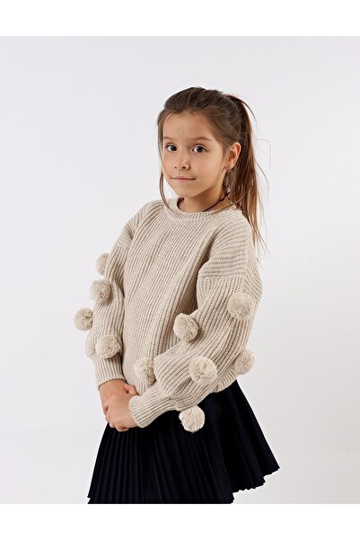 MiniKids Knitted sweater with tassels, cream pattern