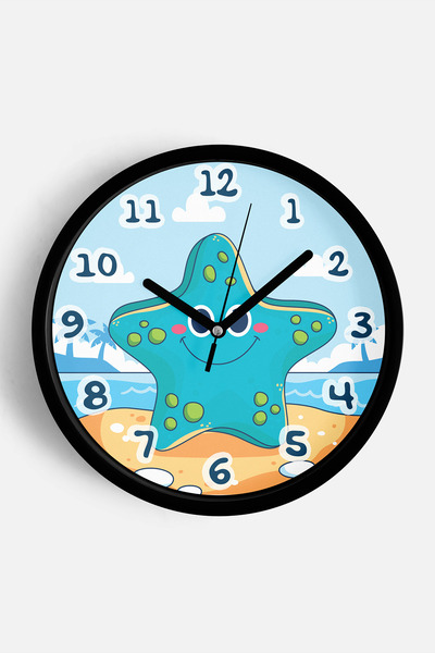 JHAAR Ceas de perete drăguț cu stea de mare pentru camera copiilor - 25 cm - ...
