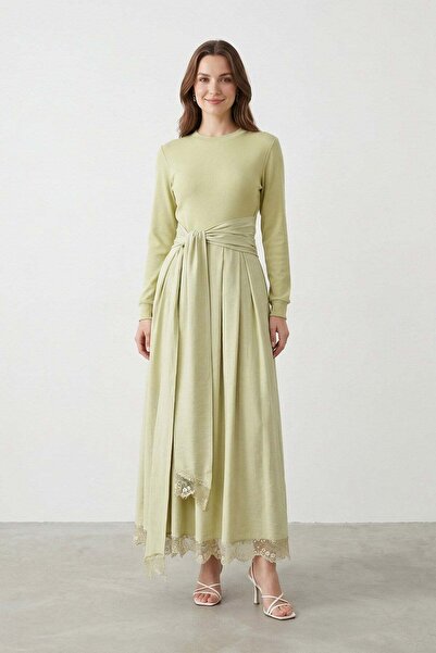 Puane Kadın Dantel Detaylı Belden Bağlamalı Regular Elbise – 12681ELB - OLIVE