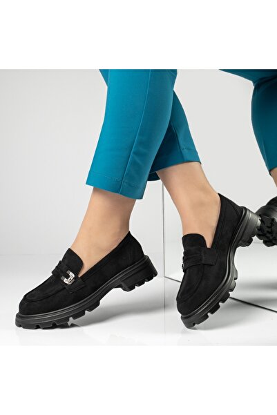 Modlet.ro Women's black suede thick-sole casual shoes MOD14199