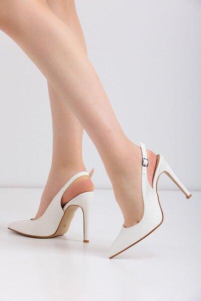 golden heel حذاء نسائي أبيض بطول 10.5 سم جلد si منقوش ذو مقدمة مدببة حذاء بكعب