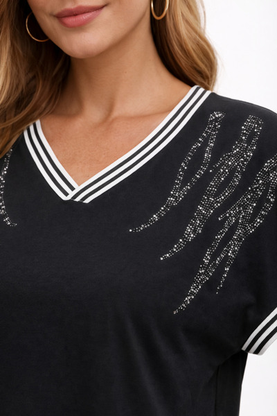 bezeXL Plus Size Stone Detailed Striped Blouse Black