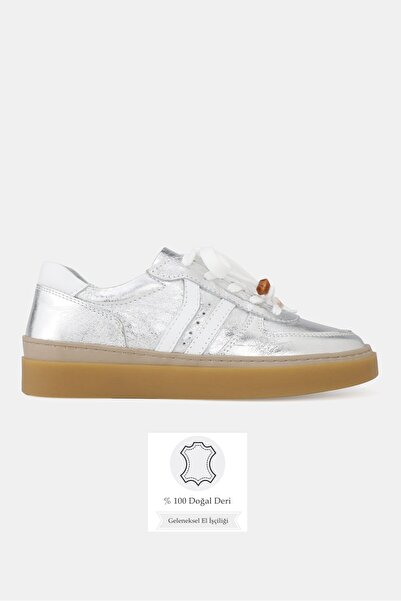 TUNAELLİ Women's Lamé Genuine Natural De Leather Size 6-41 Lace-Up Sne Sneake...