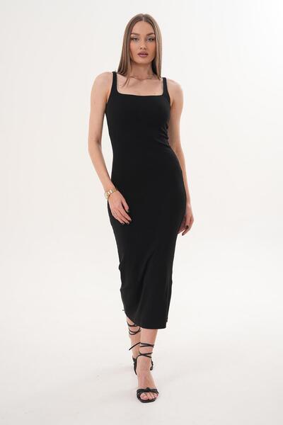 ŞİMAL Rochie lungă cu bretele și nervuri pentru femei 260039