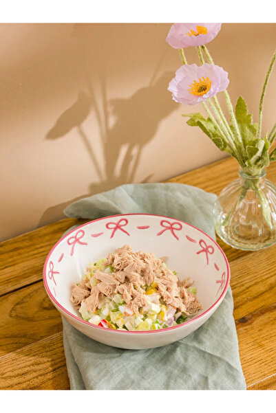 LC Waikiki Lcw Home Pink Bow Printed Ceramic Salad Bowl 20 cm