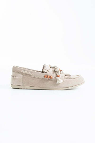 Siena Shoes Haze Kadın Aksesuarlı Babet Loafer Bej Süet