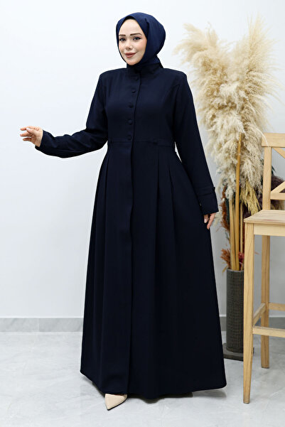 Tesettür Dünyası Buttoned High Collar Ferace Tsd260141 Navy Blue