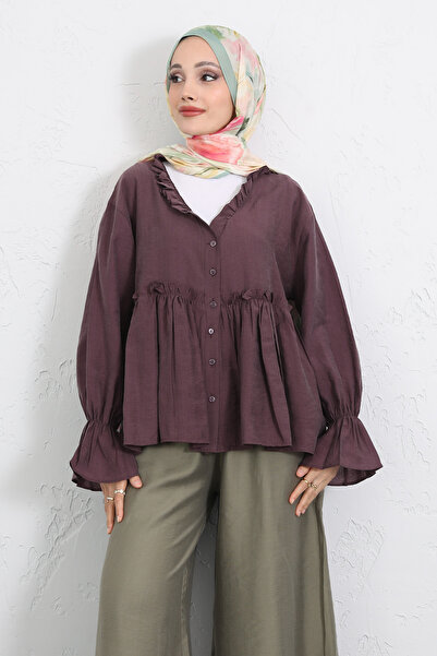 Salih Çelebi Ruffle Collar Peplum Shirt Y0107 - Mürdüm