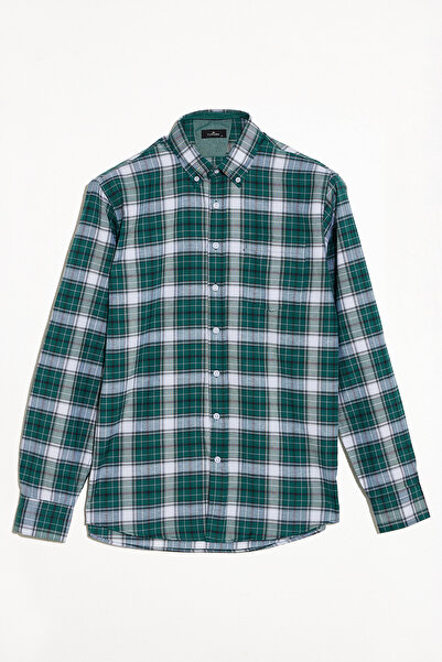 Tudors Men's Regular Fit Classic Cut Button Lapel Small Checkered Cotton Shirt