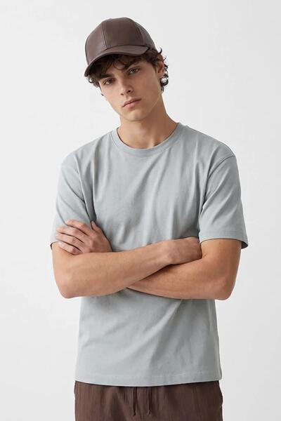 TENA Tricou pentru bărbați, gri vopsit, guler rotund modal basic