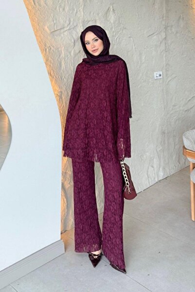 LİFERA طقم حجاب أنيق مكون من قطعتين دانتيل