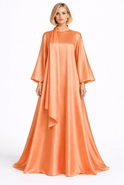 UNTIMELY A-Line Maxi Satin Abaya Dress with Pendant Shawl Detail and Wide Sle...