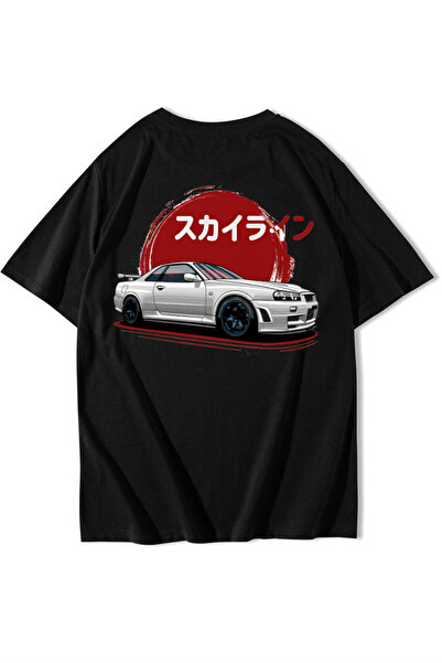 BRZ COLLECTION Unisex supradimensionat R34 JDM Skyline tricou Negru