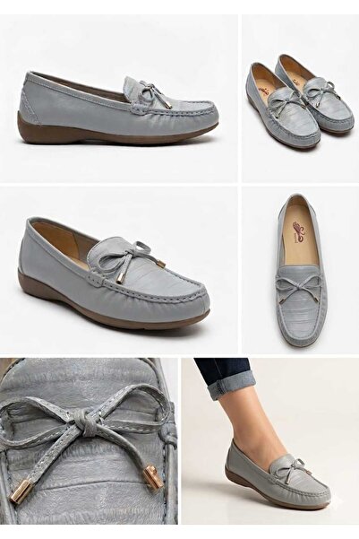 PASS Women's Moccasin Shoes Made of Genuine Leather, Blue/Grey