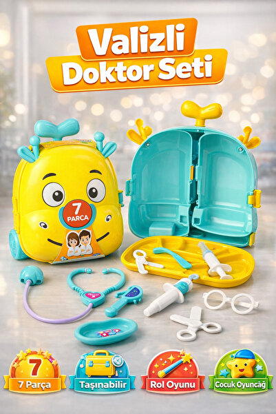 DENAPCAL Taşınabilir Valizli Doktor Seti 7 Parça | Çantalı Çocuk Doktor Oyunc...
