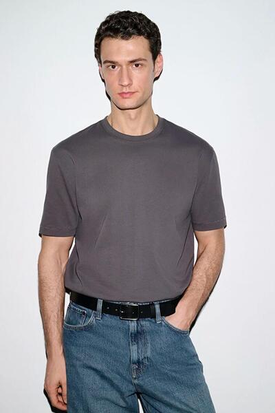 TENA Tricou Antracit pentru bărbați guler rotund modal basic