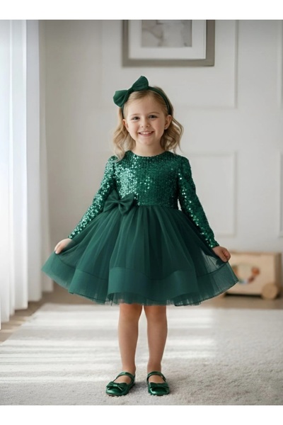 BEGONYA BEBECE KIDS Long Sleeve Sequined Velvet Buckled Gten Skirted Evening ...