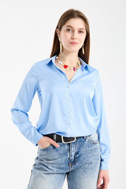 Clothes Fast Cămașă din satin pentru femei, cu mânecă lungă, clasică, elegant...