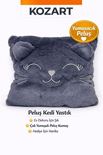 KOZART Peluş Kara Kedi Yastık 33 Cm Hediyelik Eşya Uyku Arkadaşı