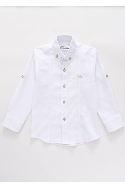 Doctor junior Boy's Regular Beige Button Detailed White Linen Shirt