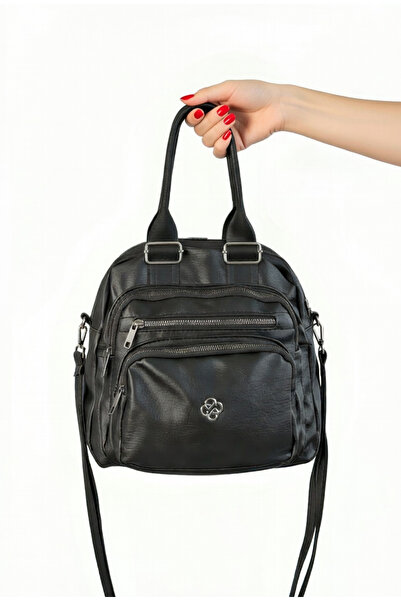 cantamella Siyah Yumuşak Deri Çok Cepli Kadın Postacı Çantası - Ayarlanabilir...