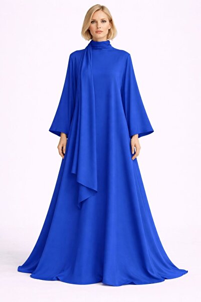 UNTIMELY Pendant Neckline, Detailed Shawl & Wide Sleeves A-Line Maxi Crepe Ab...