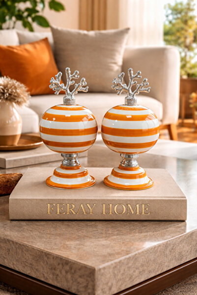daiza home Ev Dekorasyon Aksesuarı 2 li Küre Dekoratif Obje Soft Sarı Zebra G...