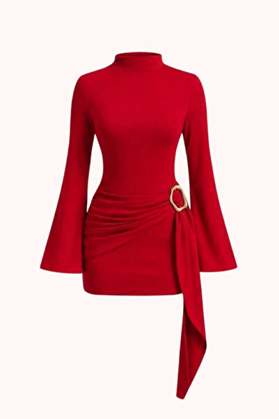 PASTELASTORE detaliu la cataramă Rochie mini de damă cu curea guler ridicat