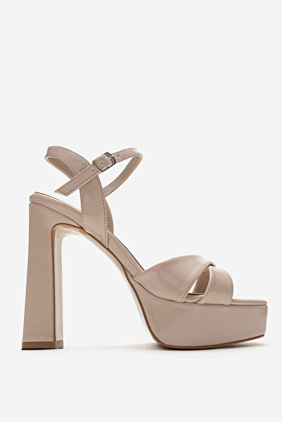 Dericlub Women's platform Heeled Shoes genuine Leather zy 4147 powder