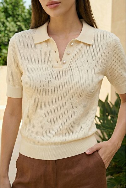 SAYZEN YOUR SHİNE Γυναικείο μπλουζάκι Sayzen Με φλοράλ μοτίβο Γιακάς πουκαμίσου