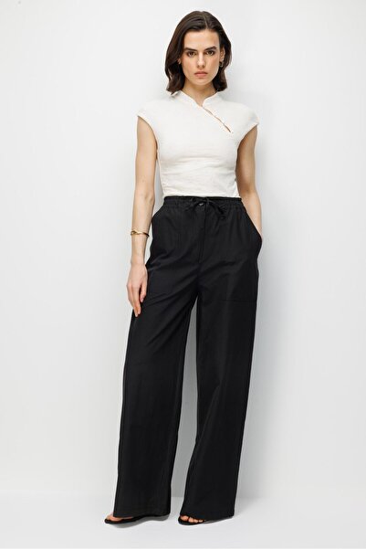 Mixray 4788 Women's Wide Cut Elastic Parachute Palazzo Pants Black