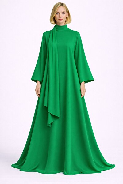 UNTIMELY Pendant Neckline, Detailed Shawl & Wide Sleeves A-Line Maxi Crepe Ab...